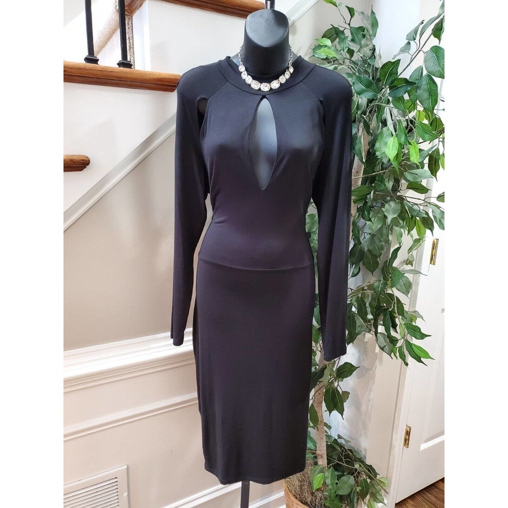 Sexy Diva Women Black Polyester Mock Neck Long Sleeve Knee Length Dress Size 2XL
